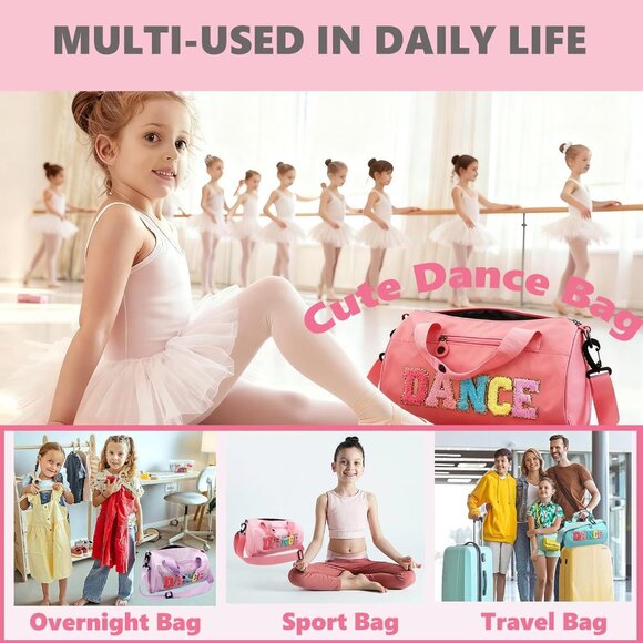 Fashionable Duffle Bag for Kids - Cute Purple Dance Bag with 'DANCE' Embroidery - Picture 7 of 7